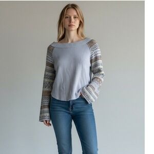 Free People Thermal Top Fairground Raglan Sleeve Boho‎ Medium Layering Chic
